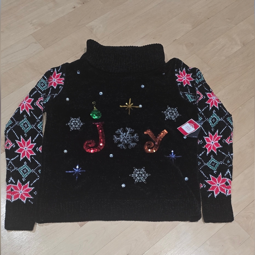 Holiday Time Black Sweater with Festive Red and Green Accents SIZE Small